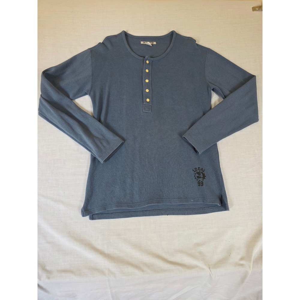 International Male Vintage 90s Henley Shirt‎ Ribbed Long Sleeve XL Blue Local 99